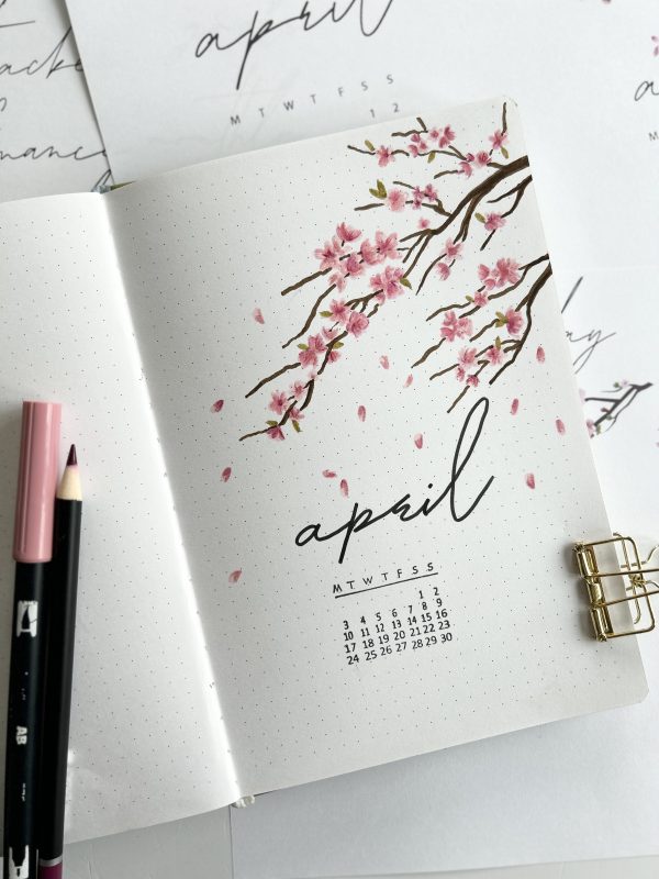April bullet journal theme with cry blossom